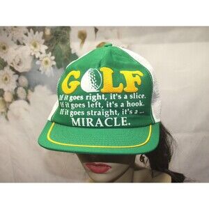 Vintage Funny Golf Swing Miracle Hat Green Mesh Snapback Trucker Hat 70's -80's